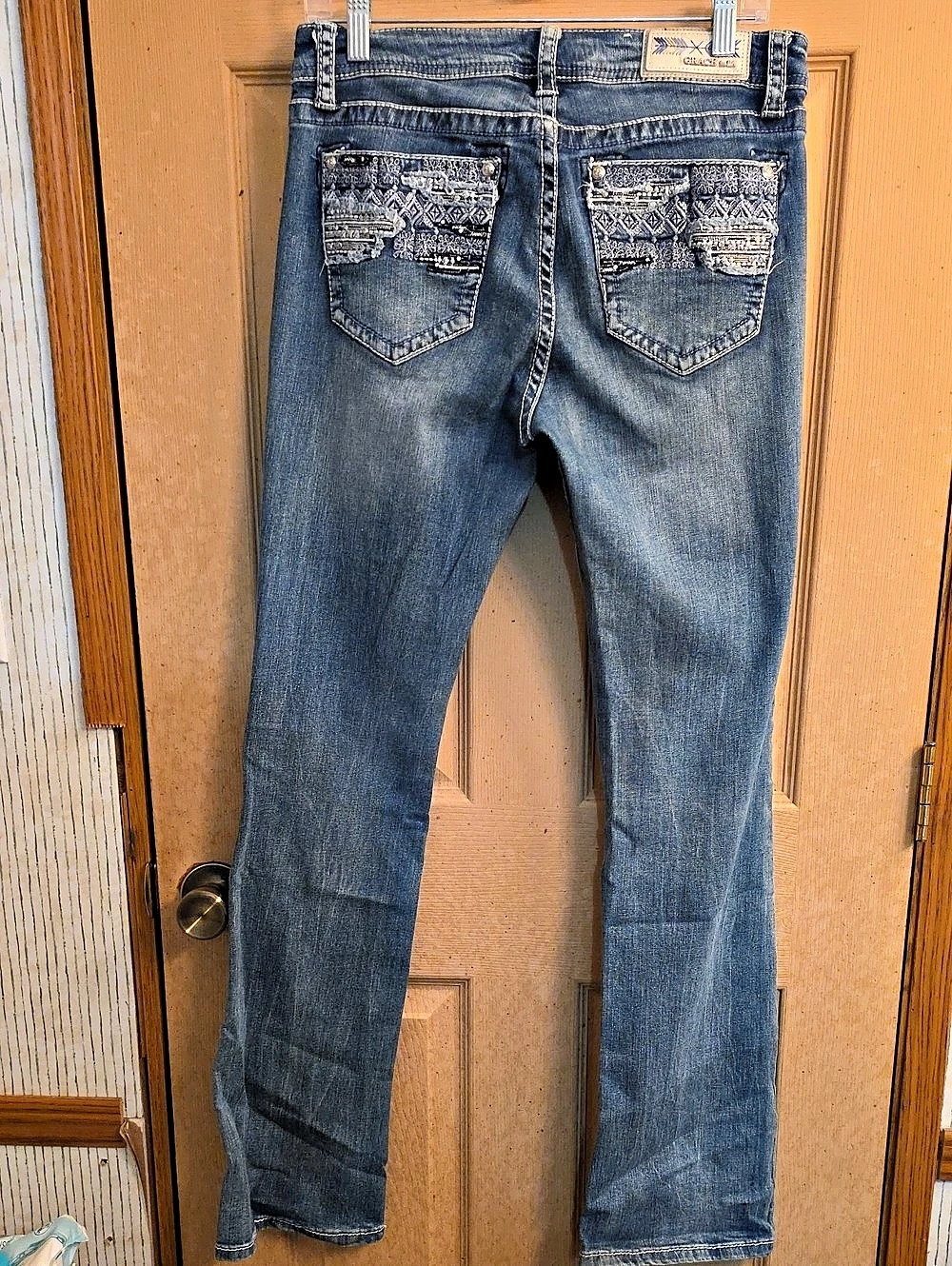 Grace in LA BA-1715 Embroidered Skinny Jeans in Blue Waist 30